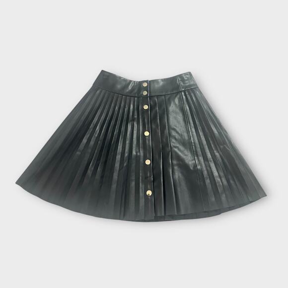 Zara Pleated Mini Skirt Women's XS Black Vegan Leather Button Accent - Picture 3 of 12